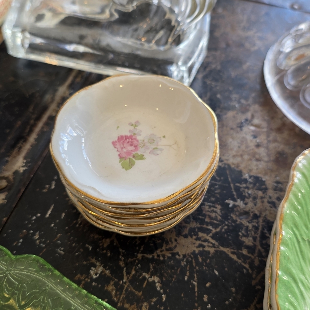 Vintage Gold-Edged Floral Porcelain Bowls Set Of 7